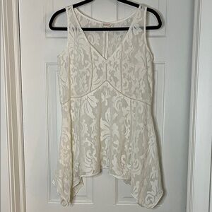 Sundance White Leaf Swirl Floral Print Lace V Neck Tank Top - Size XS